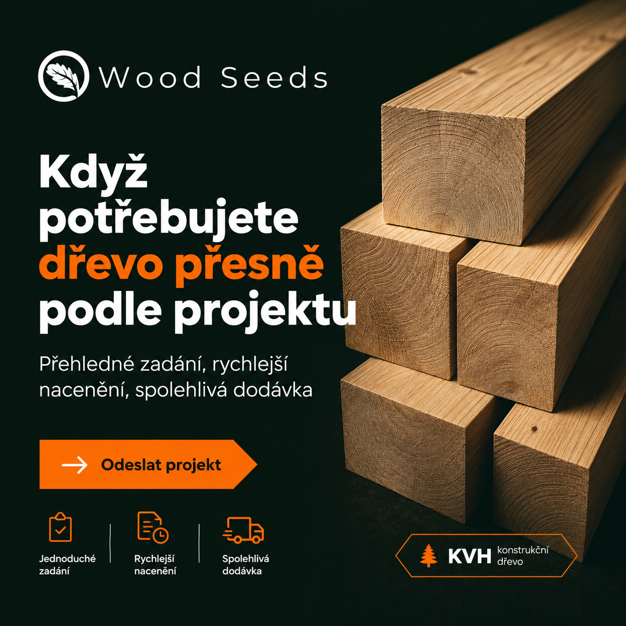 Banner pro odeslání projektu KVH hranolů k nacenění