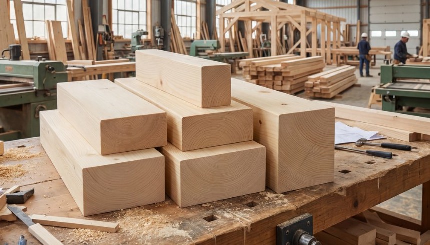 Masivní KVH hranoly připravené ve výrobě Wood Seeds